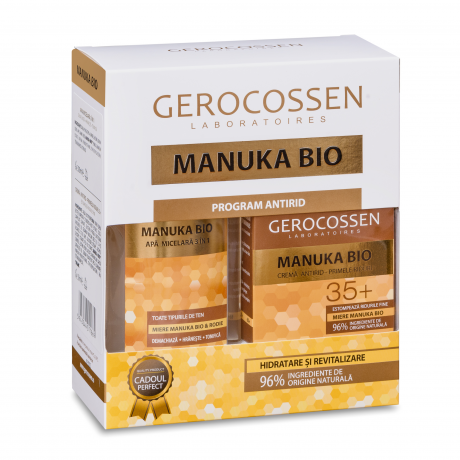 Caseta Cadou Manuka BIO - Crema antirid primele riduri (35+) - 50 ml si Apa micelara - 300 ml Gerocossen